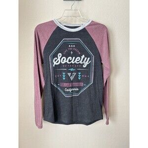 Buckle Society Men's Size Medium Charcoal Gray Purple Long Sleeve Graphic Tee